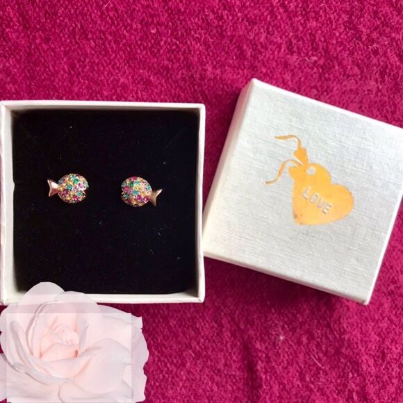DARLING Crystal GoldFish Studs w Gift Box Colorful - Picture 4 of 5